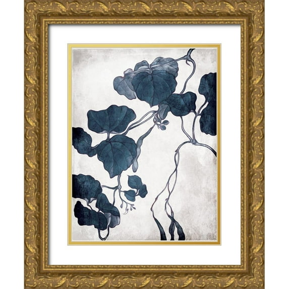 Villa, Milli 25x32 Gold Ornate Wood Framed with Double Matting Museum Art Print Titled - Blue Hanging Leaves 1