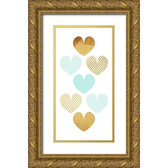 Villa, Mlli 11x18 Gold Ornate Wood Framed with Double Matting Museum Art Print Titled - Crossed Heart Teal