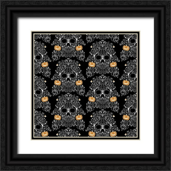 Villa, Mlli 12x12 Black Ornate Wood Framed with Double Matting Museum Art Print Titled - Halloween Skull Pattern