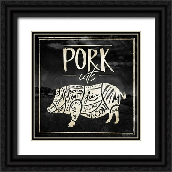 Villa, Mlli 12x12 Black Ornate Wood Framed with Double Matting Museum Art Print Titled - Pork Cuts