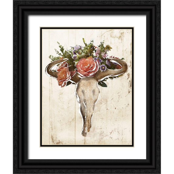 Villa, Mlli 12x14 Black Ornate Wood Framed with Double Matting Museum Art Print Titled - Flower On The Skull