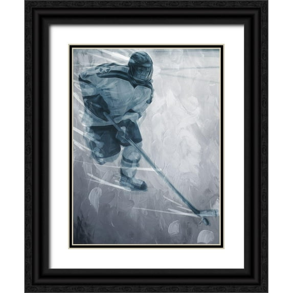 Villa, Mlli 12x14 Black Ornate Wood Framed with Double Matting Museum Art Print Titled - Hockey Go