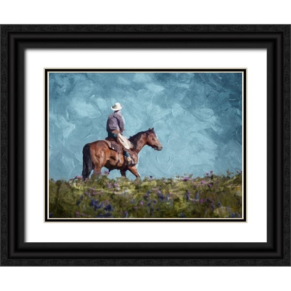 Villa, Mlli 14x12 Black Ornate Wood Framed with Double Matting Museum Art Print Titled - Cowboy Enjoys The Outlooktif