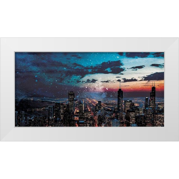 Villa, Mlli 14x9 White Modern Wood Framed Museum Art Print Titled - Chicago Skyline Hues