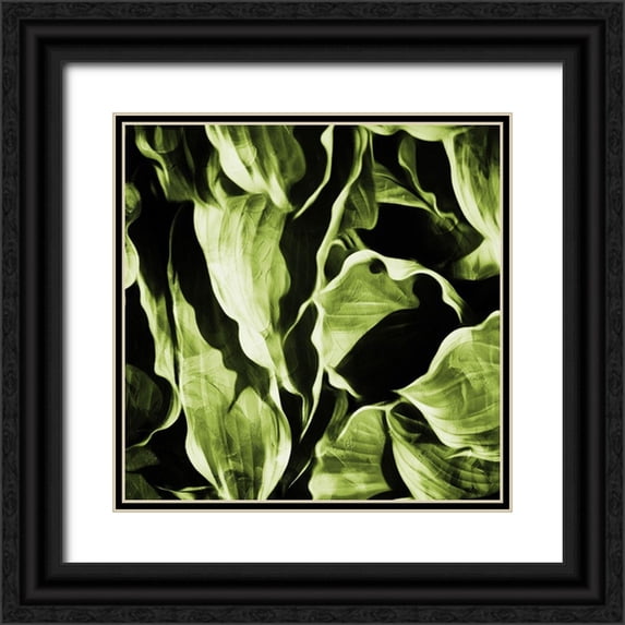Villa, Mlli 15x15 Black Ornate Wood Framed with Double Matting Museum Art Print Titled - Green Hue Leaves