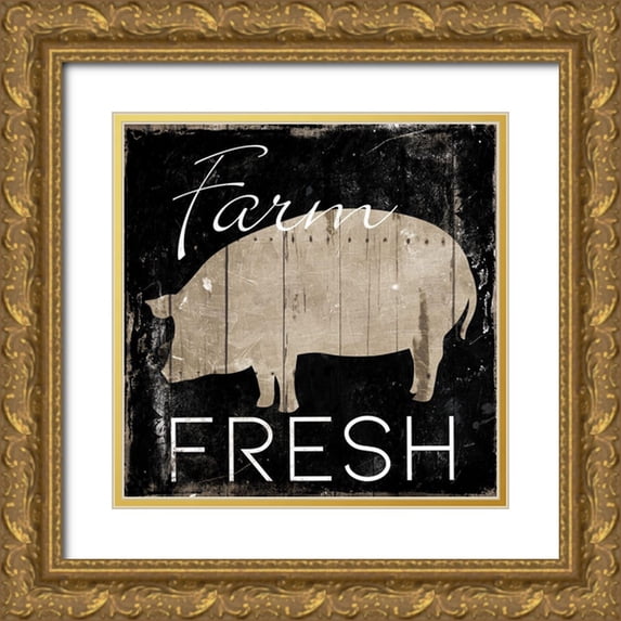 Villa, Mlli 15x15 Gold Ornate Wood Framed with Double Matting Museum Art Print Titled - Farm Fresh Pig