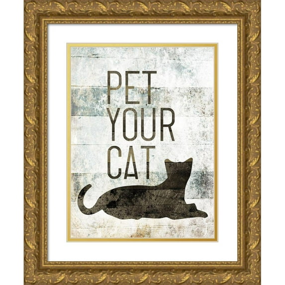 Villa, Mlli 15x18 Gold Ornate Wood Framed with Double Matting Museum Art Print Titled - Pet Your Cat
