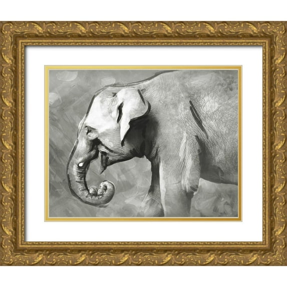 Villa, Mlli 18x15 Gold Ornate Wood Framed with Double Matting Museum Art Print Titled - Charcoal Elephant