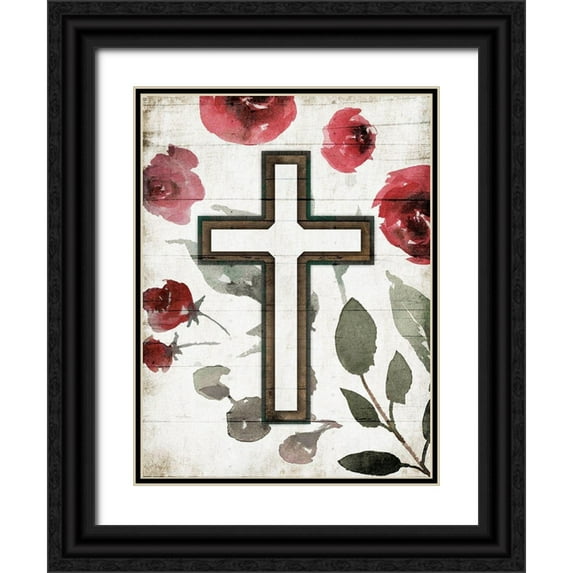 Villa, Mlli 19x24 Black Ornate Wood Framed with Double Matting Museum Art Print Titled - Cross Rose