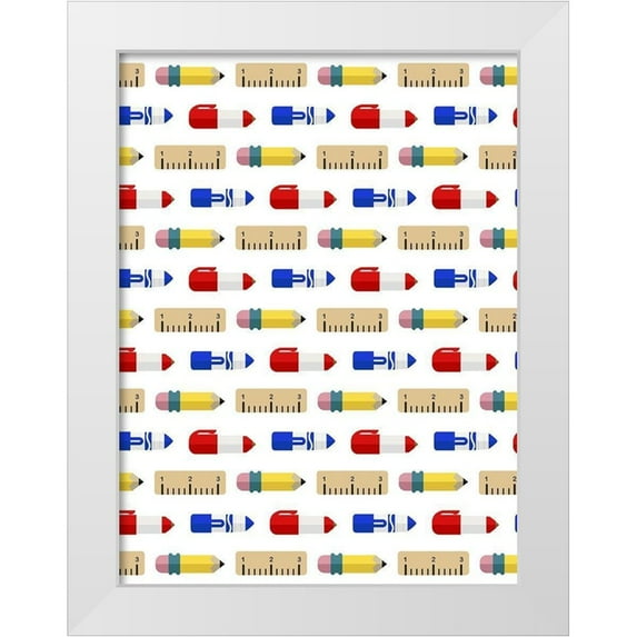 Villa, Mlli 19x24 White Modern Wood Framed Museum Art Print Titled - School Supply Pattern