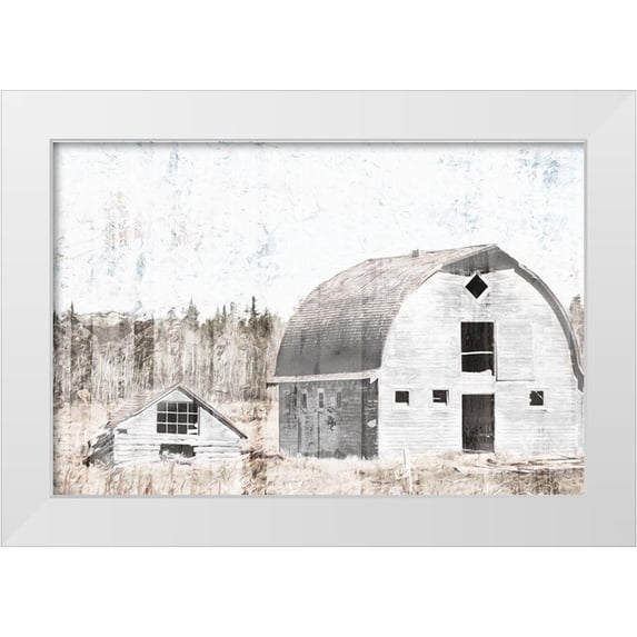 Villa, Mlli 24x17 White Modern Wood Framed Museum Art Print Titled - Broken Down White Barn