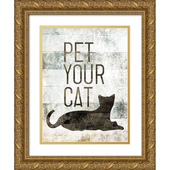 Villa, Mlli 25x32 Gold Ornate Wood Framed with Double Matting Museum Art Print Titled - Pet Your Cat