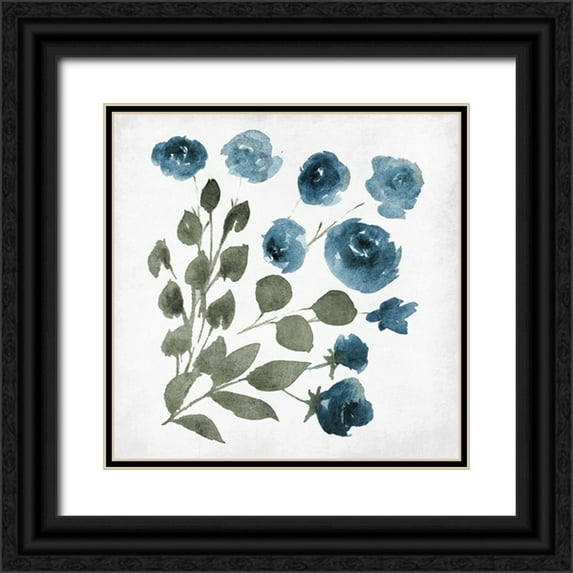 Villa, Mlli 26x26 Black Ornate Wood Framed with Double Matting Museum Art Print Titled - Blue Wash Floral 3