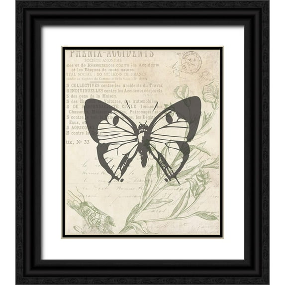 Villa, Mlli 26x30 Black Ornate Wood Framed with Double Matting Museum Art Print Titled - Lightened Vintage Insects Two