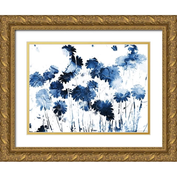 Villa, Mlli 32x25 Gold Ornate Wood Framed with Double Matting Museum Art Print Titled - Blue Hues Flowers
