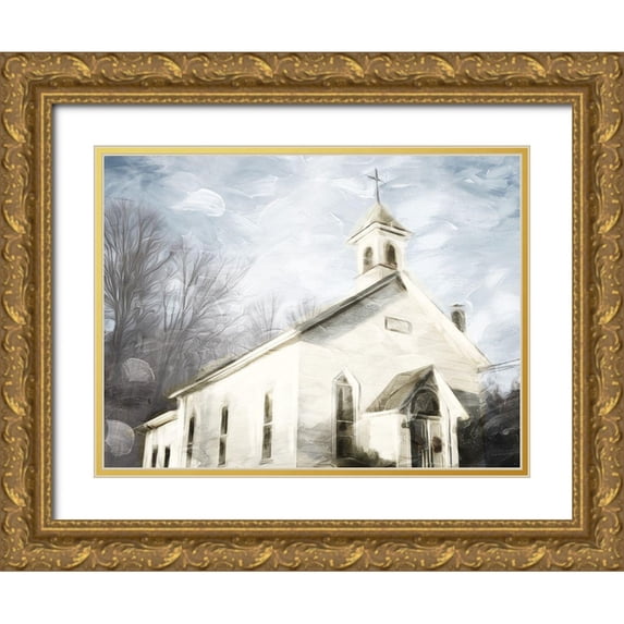 Villa, Mlli 32x25 Gold Ornate Wood Framed with Double Matting Museum Art Print Titled - Front Of The Church