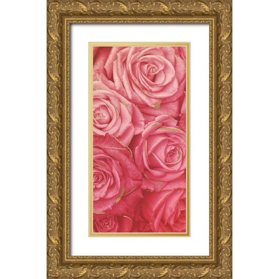 Villa, Mlli 9x14 Gold Ornate Wood Framed with Double Matting Museum Art Print Titled - Pink Gold Roses Mate
