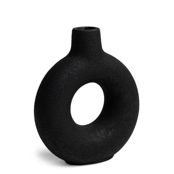 Open Box Villa Moda Oona Decorative Modern Ring Vase, Medium, Black