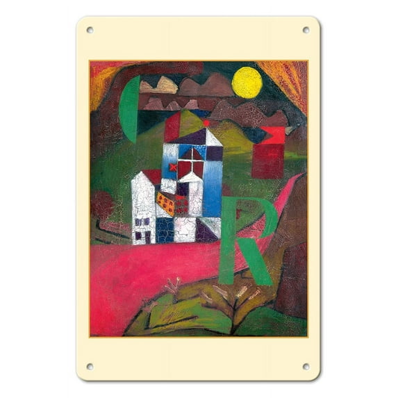 Villa R - Vintage Abstract Art by Paul Klee c.1919 - 8 x 12 inch Vintage Metal Tin Sign