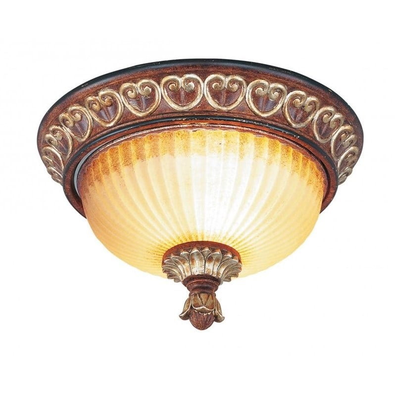 Verona Bronze & Aged Gold Leaf Dual-Light Flush Mount with Rustic Art Glass