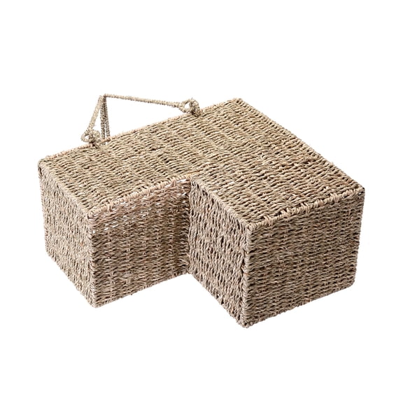 Villacera 14-Inch Woven Seagrass Wicker Staircase Basket with Handles