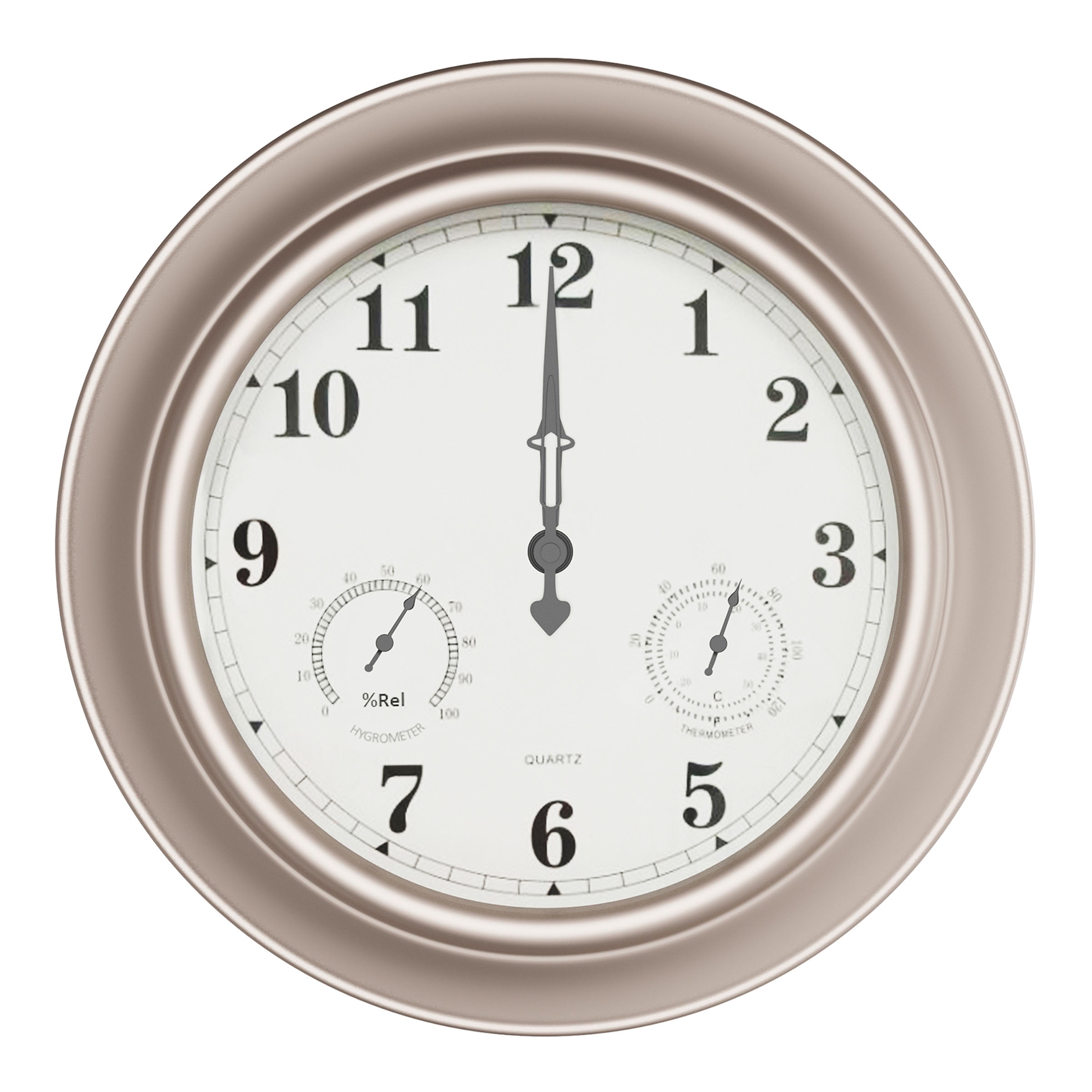 Pure Garden 18in Waterproof Indoor Outdoor Clock Thermometer Combo, Silver