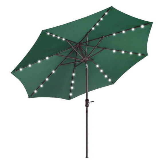 Villacera 9' LED Lighted Outdoor Solar Powered Patio Umbrella with 8 Steel Ribs, Forest Green