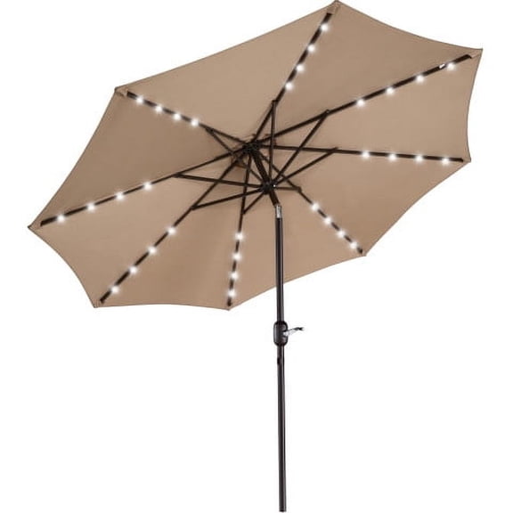 Villacera 9FT Outdoor Patio Umbrella with Solar Lights and Tilt, Beige