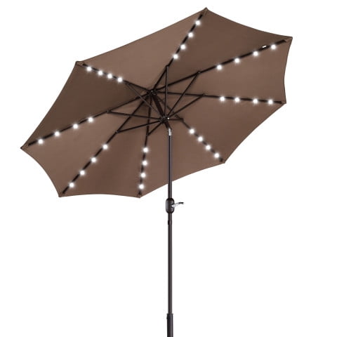 Villacera 9FT Outdoor Patio Umbrella with Solar Lights and Tilt, Brown