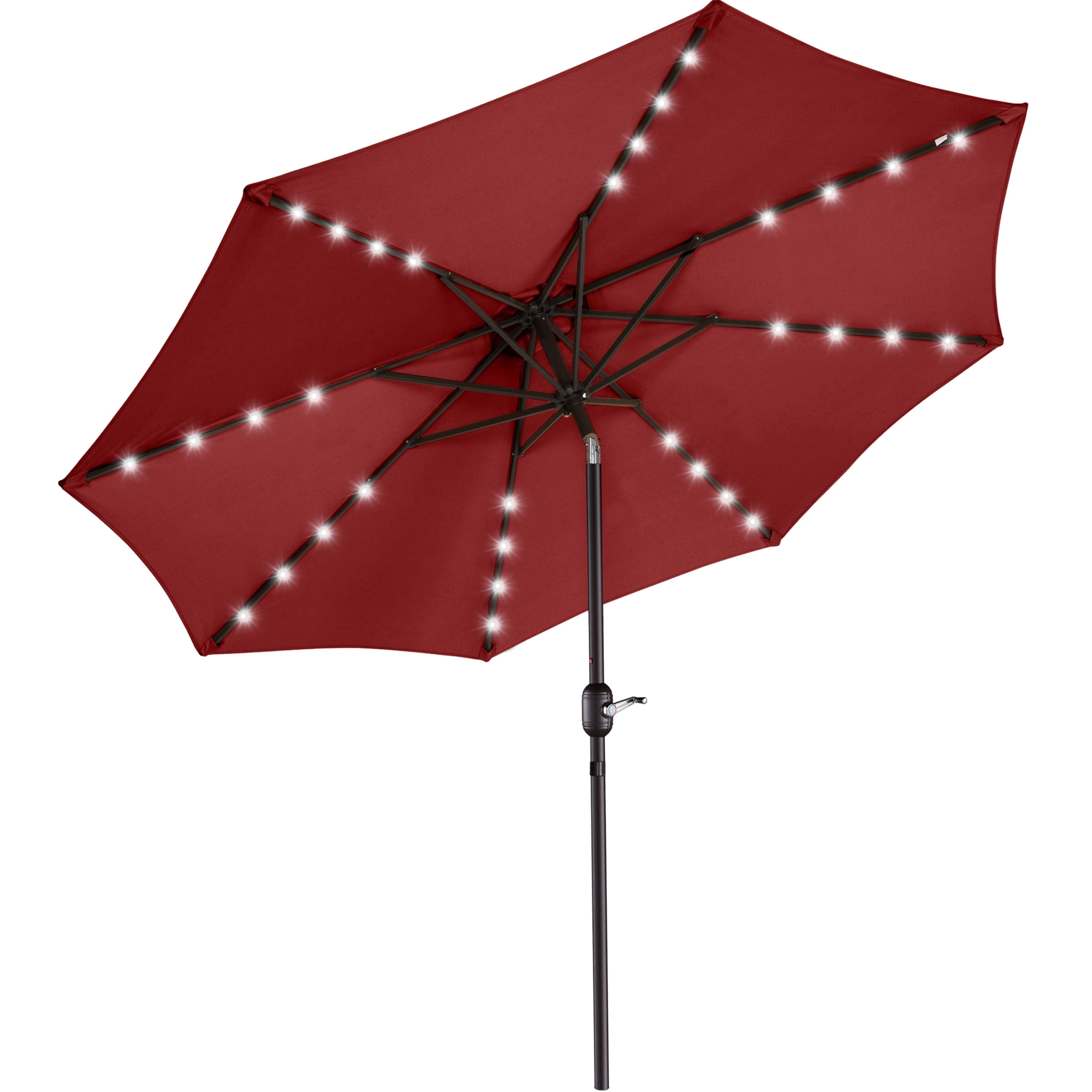 Villacera 9FT Outdoor Patio Umbrella with Solar Lights and Tilt, Red