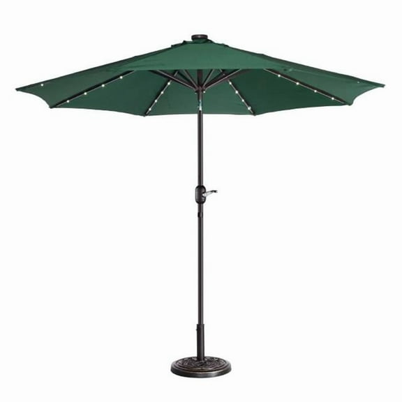 Villacera 83-OUT5424 9 ft. LED Lighted Outdoor Patio Umbrella with 8 Steel Ribs & Push Button Tilt - Forest Green