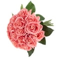 thumbnail image 1 of Villacera Artificial Flower Bouquet – Real Touch Faux Roses (18P, Coral), 1 of 7