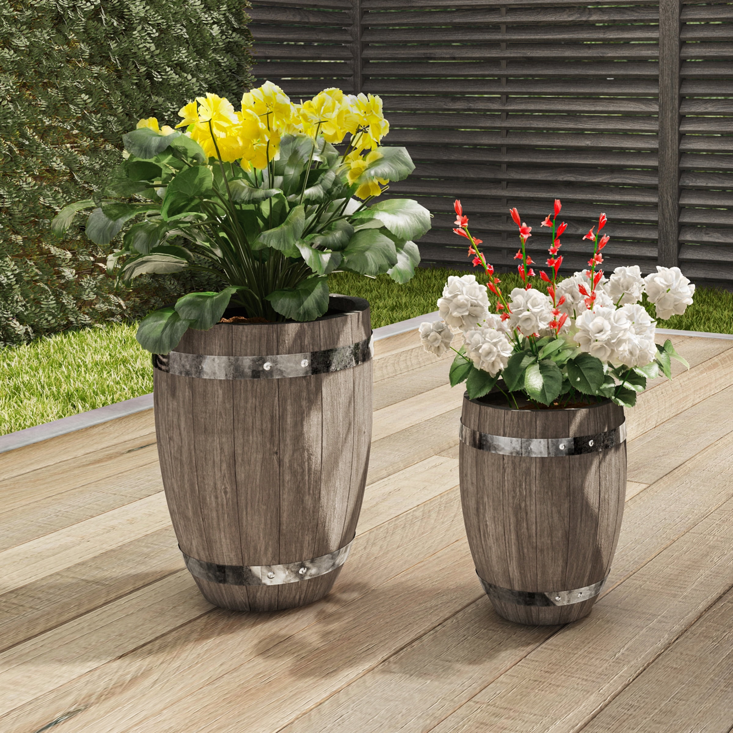 Indoor or Outdoor Gray Varying Sized Round Fiber Clay Planters (Set of 3)