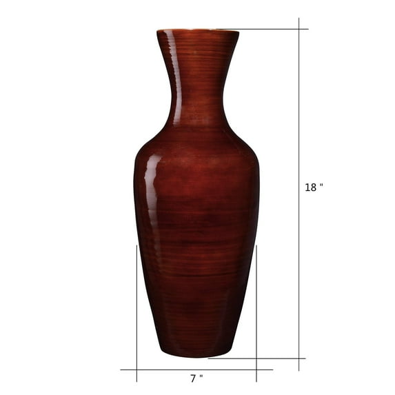 Villacera Handcrafted 18” Tall Brown Bamboo Vase | Decorative Jar Vase for Silk Plants, Flowers, Filler Decor Sustainable Bamboo