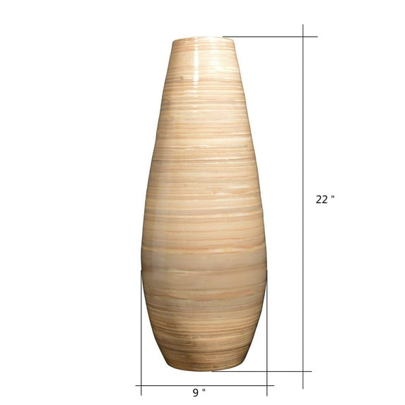 Villacera Handcrafted 22” Tall Natural Bamboo Vase | Decorative Tear Drop Floor Vase for Silk Plants, Flowers, Filler Decor | Sustainable Bamboo