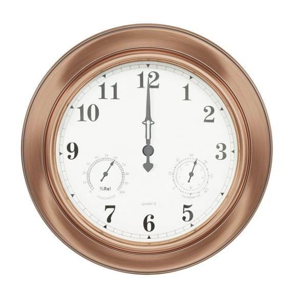 Villacera Indoor/Outdoor Quartz Wall Clock Thermometer Hygrometer – 18” Copper