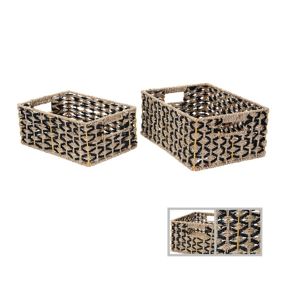 Villacera Rectangle Hand Weaved Wicker Baskets Set of 2