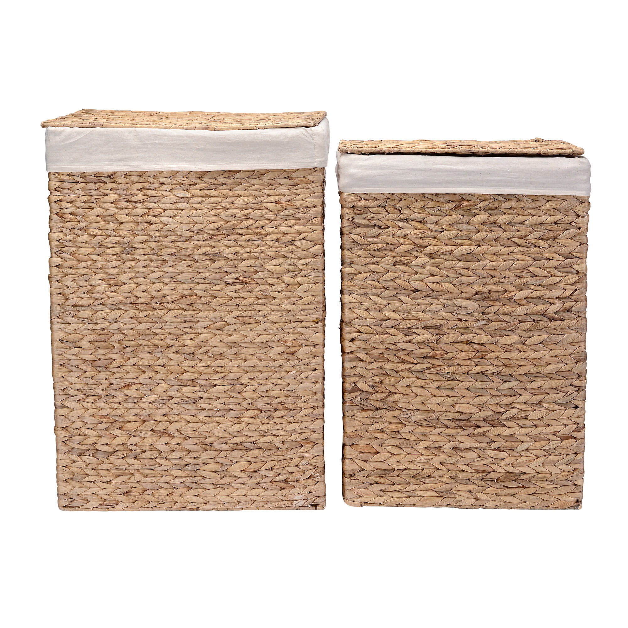 Natural Water Hyacinth Wicker Stackable Laundry Hampers with Lids, 2-Pack