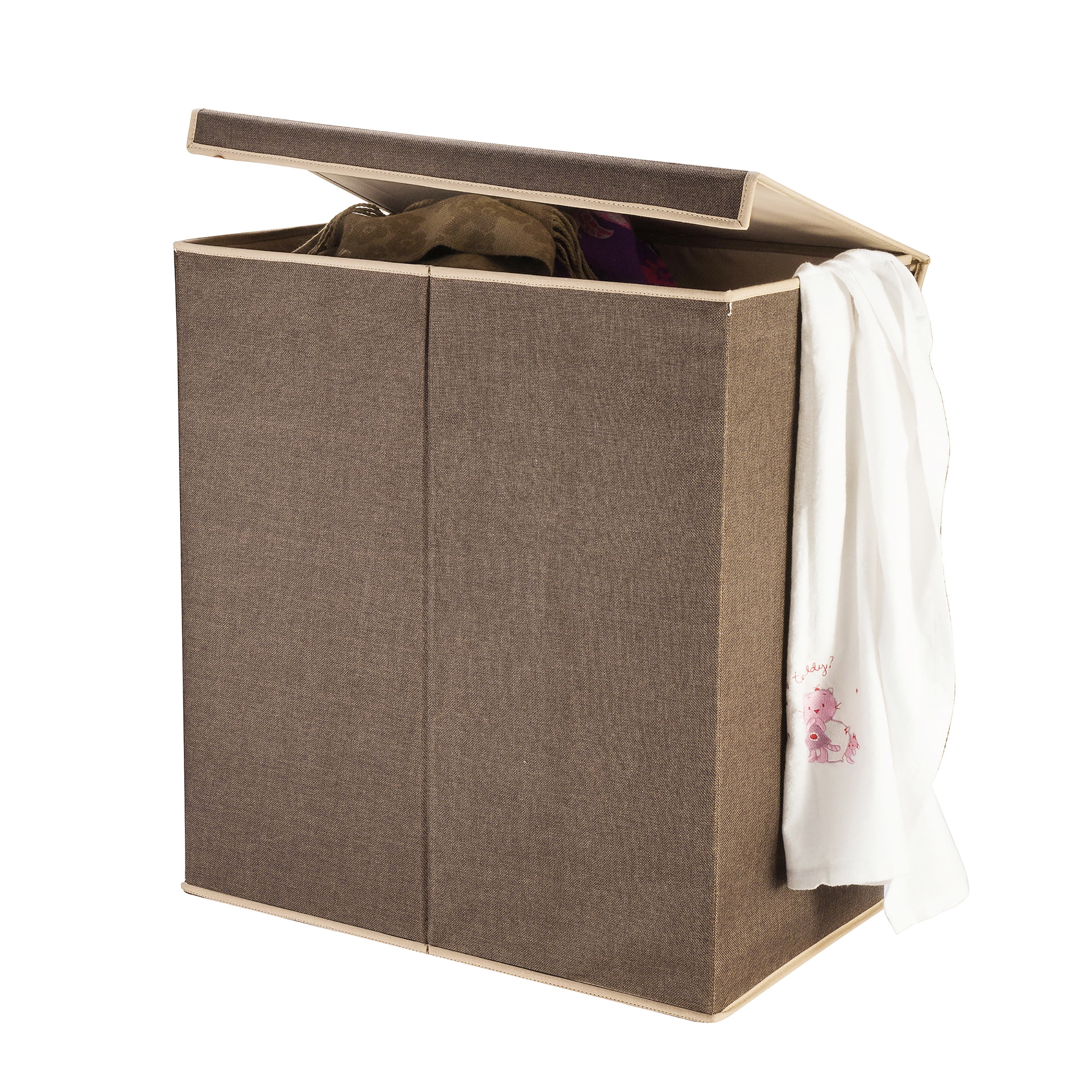 Villacera Two-Sided Folding Hamper – CanvasLaundry Basket with Lid, Brown