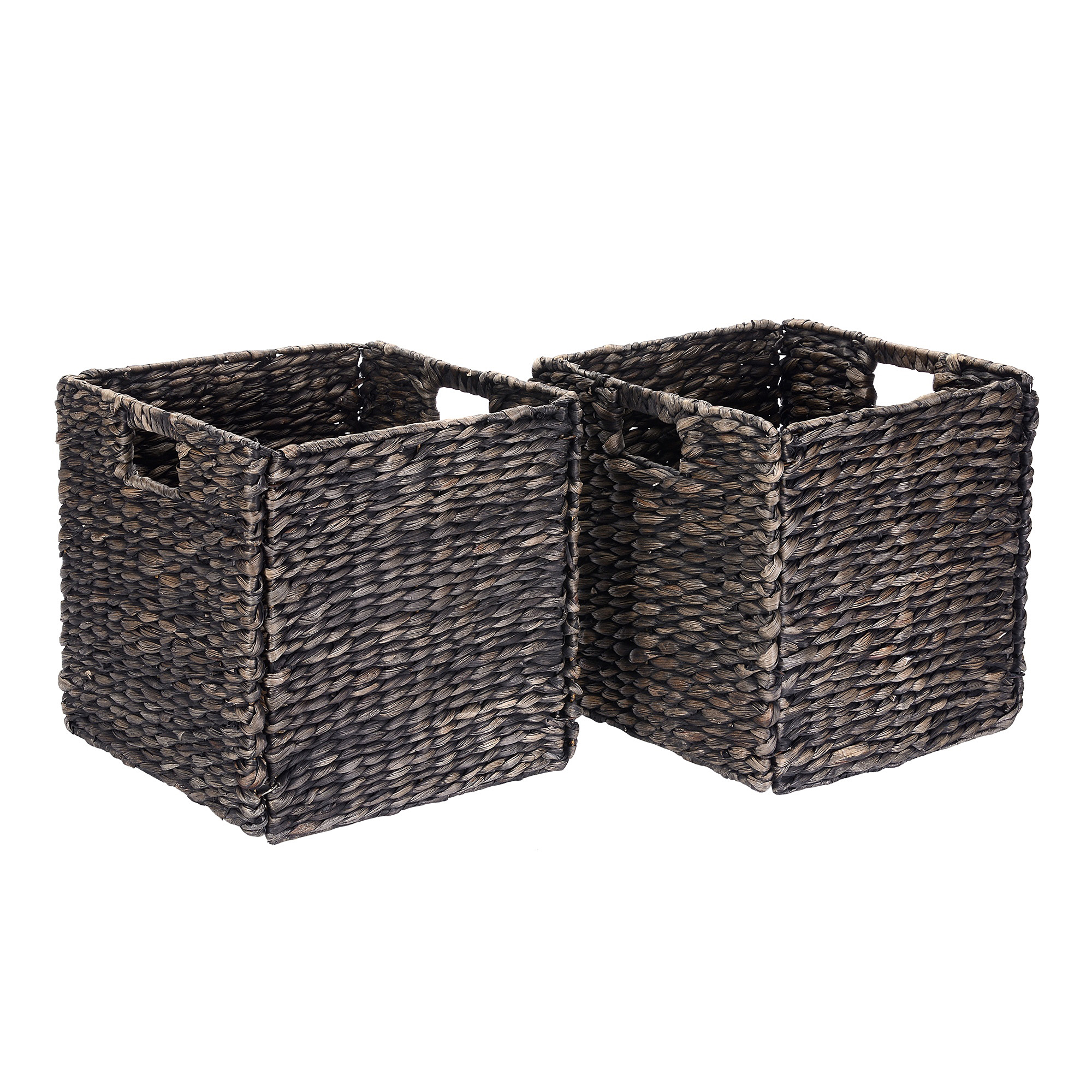 Villacera's 12-Inch Square Handmade Wicker Storage Bin Foldable Baskets, Set of 2, Brown