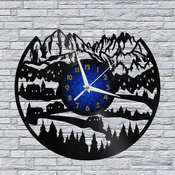 Village in the Alps 12 Inch Vinyl Record Wall Clock - Silent, Creative, and Unique Clock for Living Room, Entryway, or Bedroom Decor - Perfect Gift Idea(12 inchs B without LED)