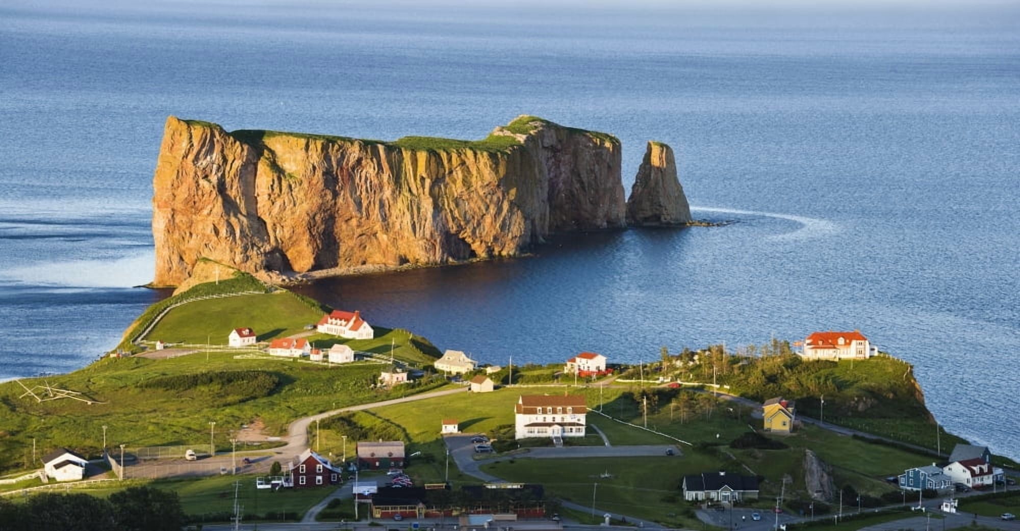 Village And Perce Rock At Sunset Perce Gaspesie Quebec Canvas Art - Yves Marcoux Design Pics (20 x 10)
