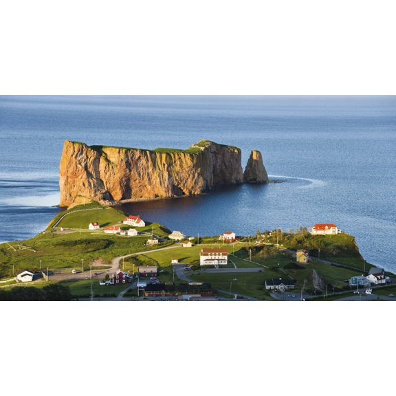 Village And Perce Rock At Sunset Perce Gaspesie Quebec Canvas Art - Yves Marcoux Design Pics (20 x 10)