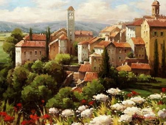 Village Bell Tower Canvas Art - Lazzara (18 x 24)