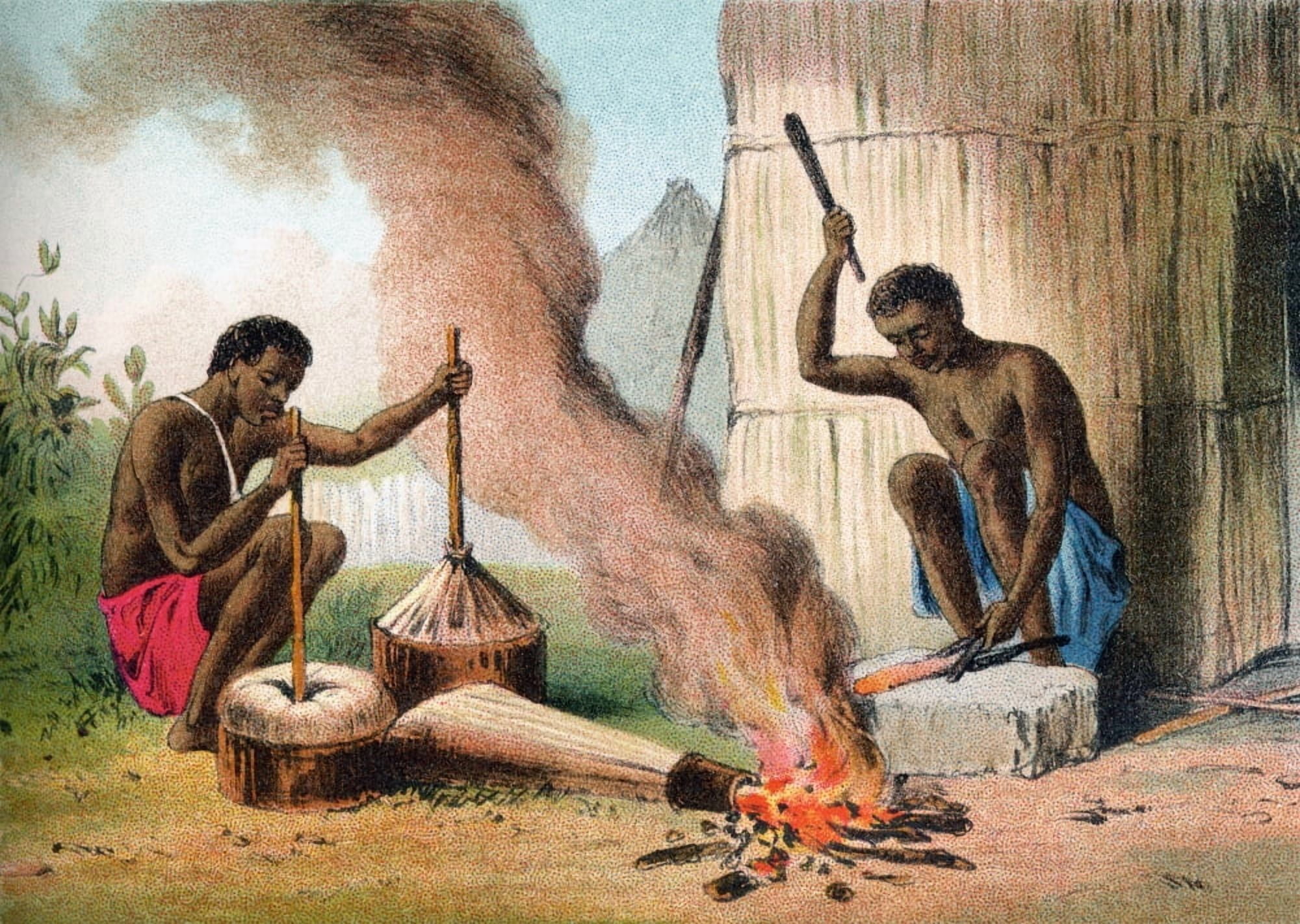 Village Blacksmiths In Africa In The 19Th Century From The Life And Explorations Of Dr Livingstone Published C1875 Canvas Art - Ken Welsh Design Pics (34 x 24)