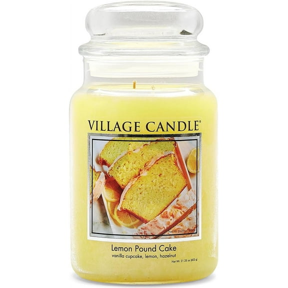 Village Candle Lemon Pound Cake, Large Glass Apothecary Jar Scented Candle, 21.25 oz, Yellow