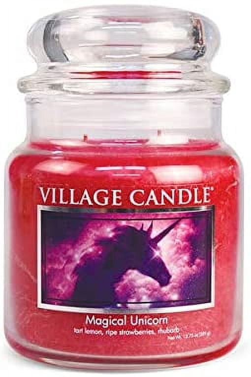 Village Candle Magical Unicorn, Medium Glass Apothecary Jar Scented Candle, 13.75 Ounces, Pink