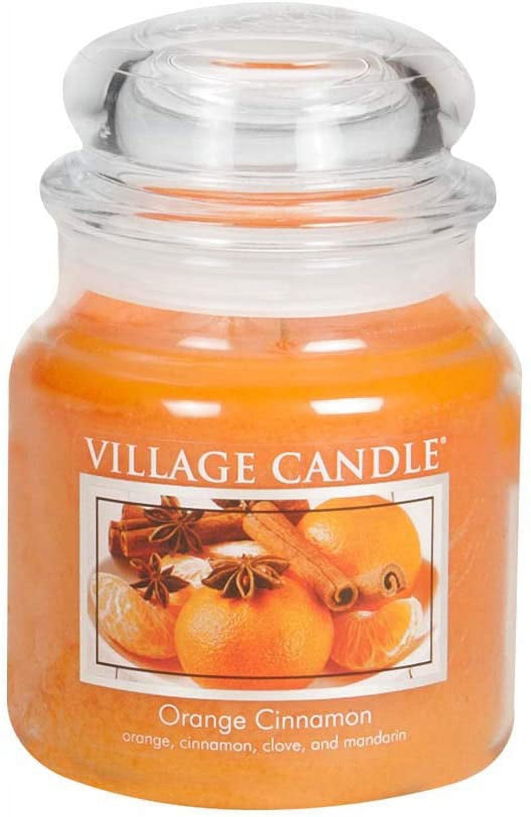 Village Candle Orange Cinnamon, Medium Glass Apothecary Jar Scented Candle, 13.75 Ounces, Orange
