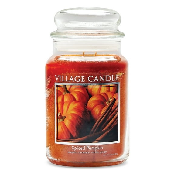 Village Candle Spiced Pumpkin Scented Candle, Large 21.25 oz Apothecary Jar