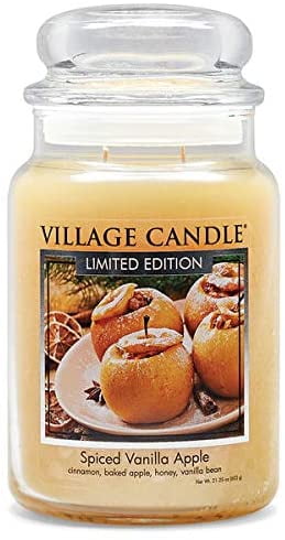 Large Ivory Glass Jar Scented Candle with Spiced Vanilla Apple